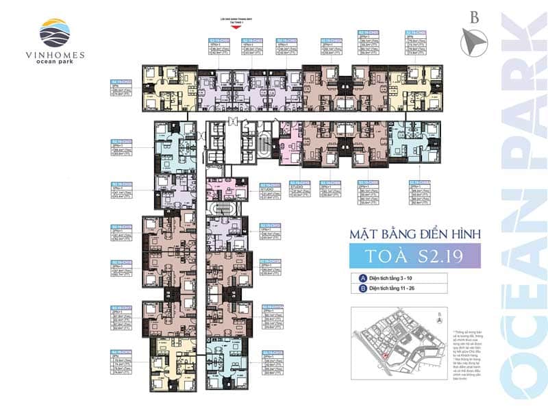 Các căn hộ S2.19 được phát triển theo 4 loại hình chính: studio, 1PN+1, 2PN+1, 3PN