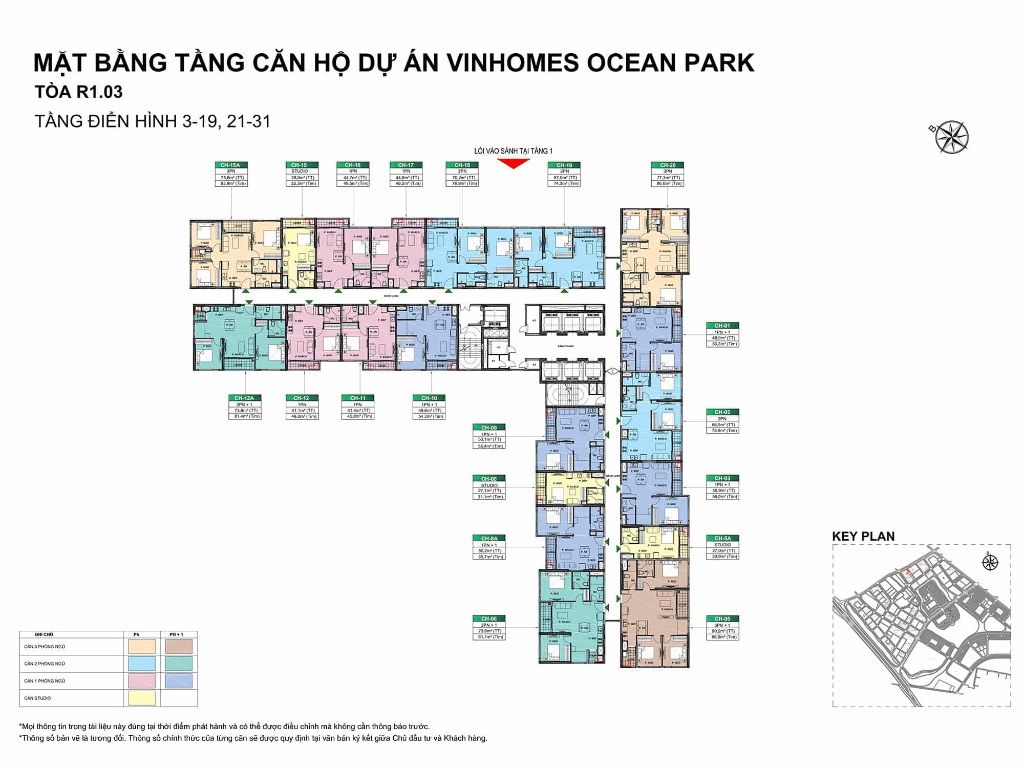 Mặt bằng toà R1.03 The Zenpark Vinhomes Ocean Park