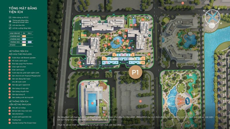 Vị trí toà P1 Pavilion Vinhomes Ocean Park